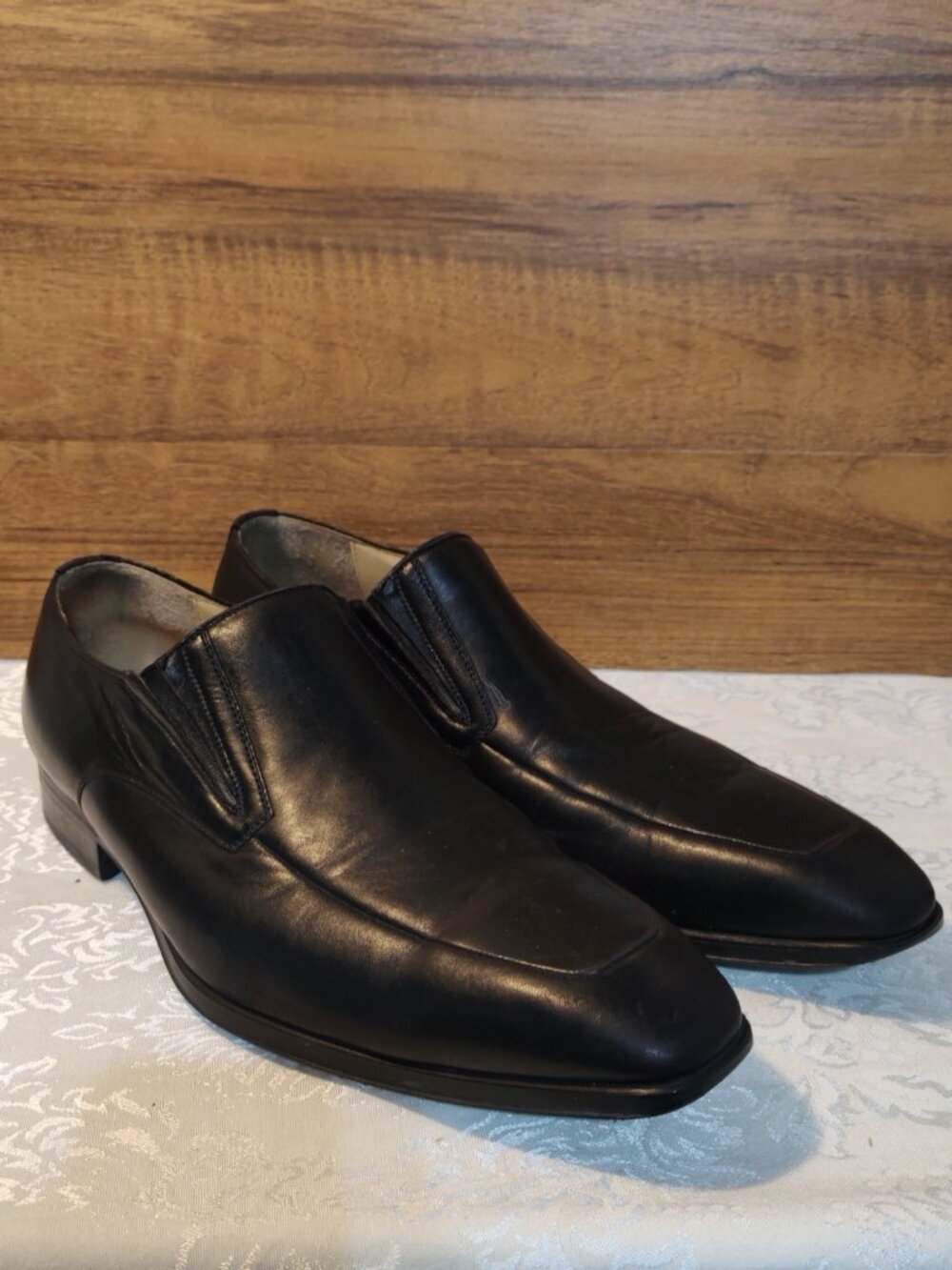 Magnanni Dominguez Sz 10.5 Spain Black Calf-Skin Leather Apron-Toe Loafers Shoes